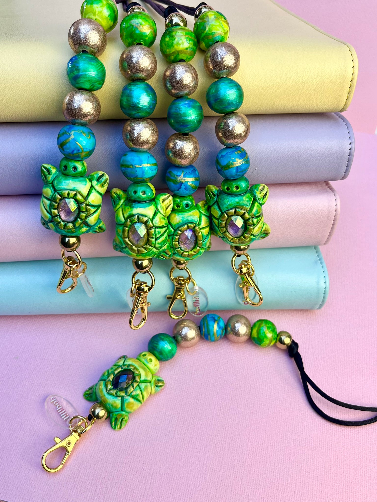 TURTLE LANYARDS GREEN- POLYMER CLAY