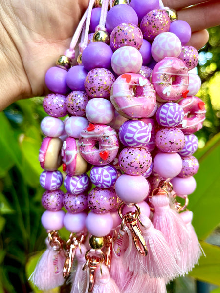 STRAWBERRY DONUT LANYARD-  POLYMER CLAY