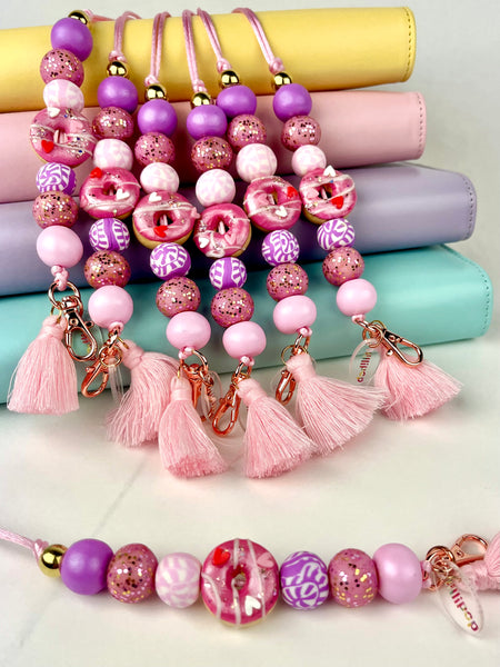 STRAWBERRY DONUT LANYARD-  POLYMER CLAY
