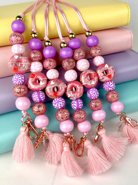 STRAWBERRY DONUT LANYARD-  POLYMER CLAY