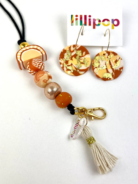 Over The Rainbow -Neutrals/Gold Polymer Clay Lanyard